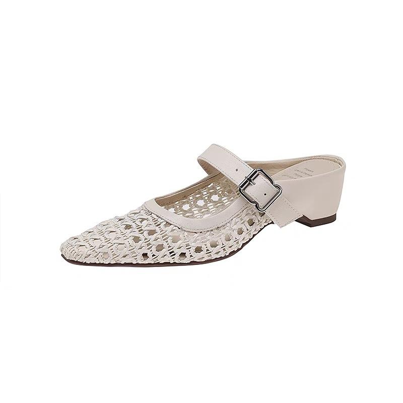 Sheepskin version~ Temperament gentle hollow mesh sandals new women's bag head half drag women's summer wear fashionable and versatile