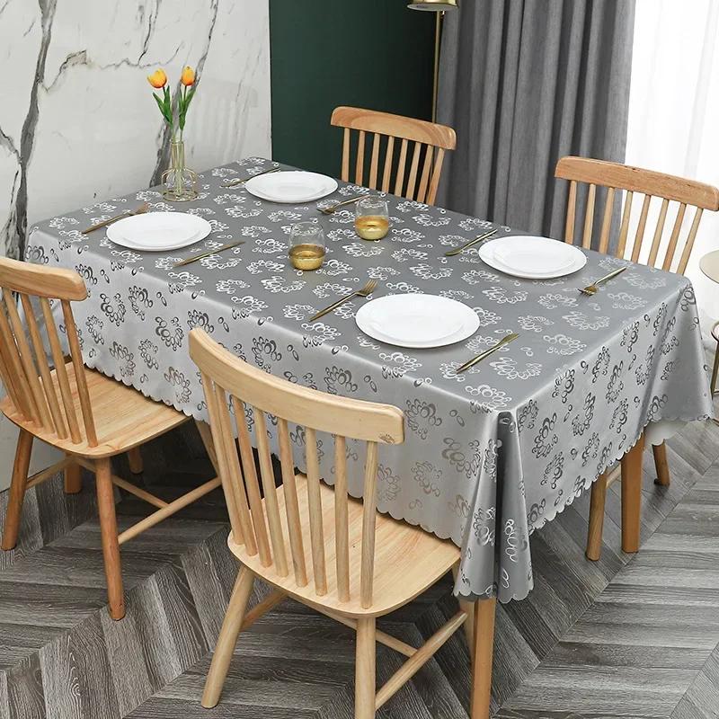 European Style PU Tablecloth, No Wash Restaurant Household Rectangular Waterproof Dining Table Fabric Jacquard Round Table Mat