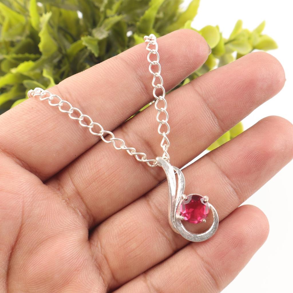 Natural Pink Tourmaline Gemstone 925 Sterling Silver Jewelry Pendant 1" For Her CP-24-4