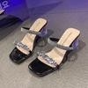 Fashion Transparent heel sandals Summer new square head open toe crystal line with anti-slip wear-resistant high-heeled slippers