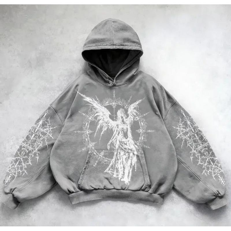 Y2K Retro Punk Digitaldruck Hoodie: American Gothic Paar Sport