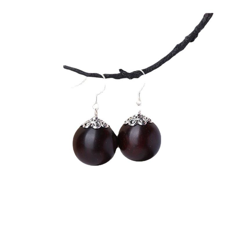 Women's small-leaf rosewood earrings s9Vintage earrings Artistic Redwood Bead Earrings in Vintage Style