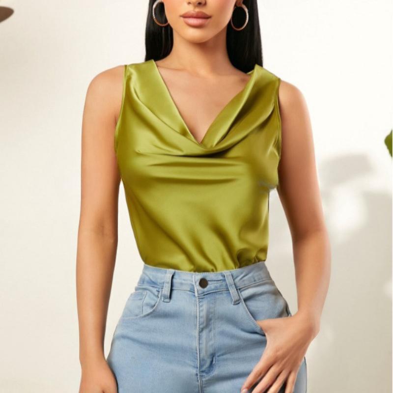 

GMXIA женские модные повседневные летние однотонные блузки и рубашки без рукавов с v-образным вырезом и принтом M зелёный