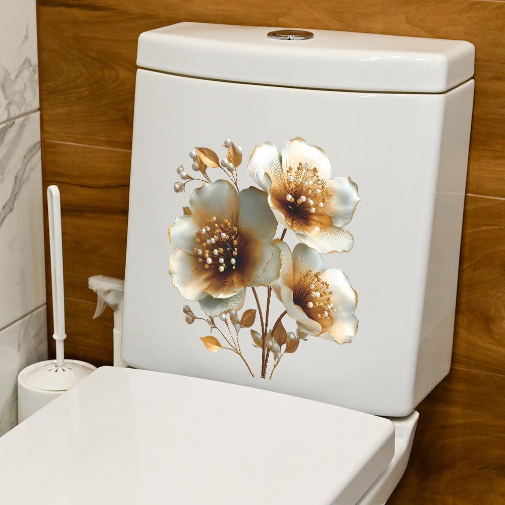 Personalized Embossed Floral Bathroom Toilet Stickers and Home Wall Beautification Stickers