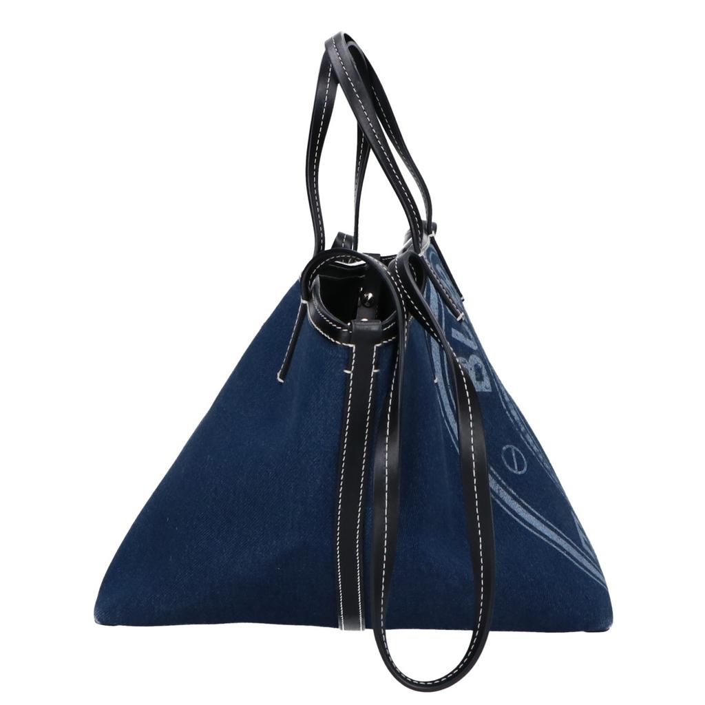 BURBERRY Aged Logo Denim Tote Bag Indigo / BlackUsed