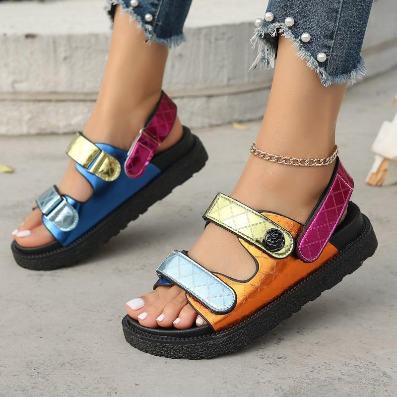 Summer flat-bottomed beach sandals reflective colorful women's sandals platform-soled colored beach sandals