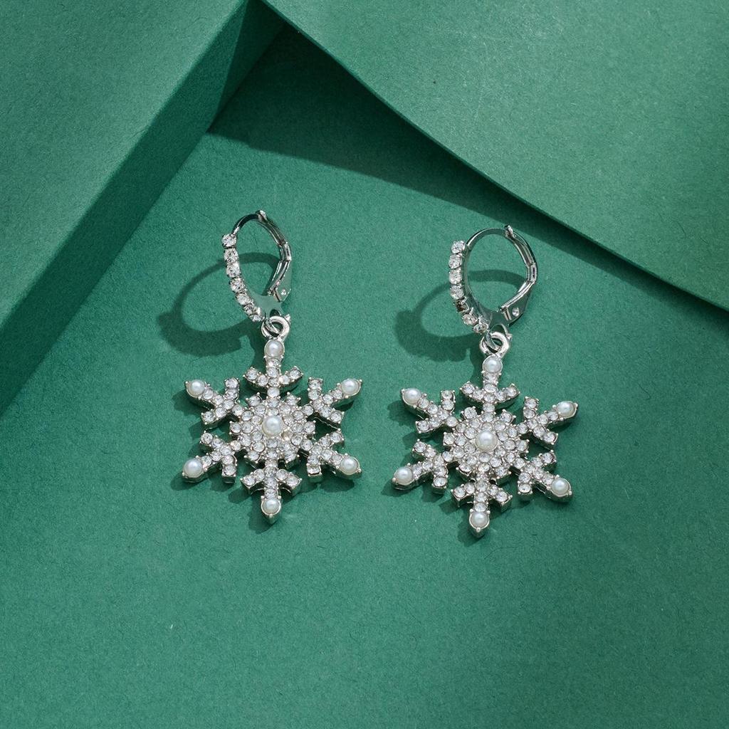 Zirkon Schneeflocken Perlenohrringe - Eleganter Weihnachtsschmuck für Frauen