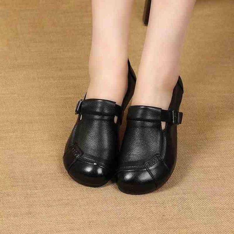

Retro women s shoes spring new comfortable beef tendon sole single shoes non-slip flat sole soft sole middle-aged and elderly mother casual leather s 35