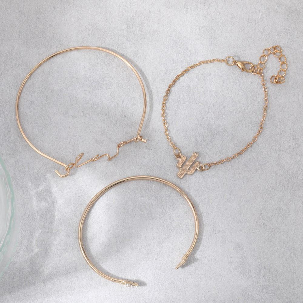 Personalized Bracelet Gold Dot Diamond Cactus Triangle Love 3 Piece Set Bracelet Bracelet
