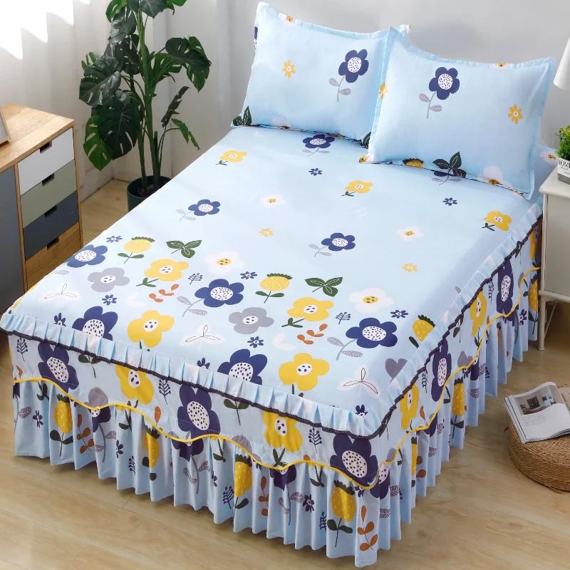 Falista koronkowa spódnica na łóżko Miękka i wygodna drukowana pościel Wzór roślinny Antypoślizgowa i pyłoszczelna narzuta na łóżko Pościel