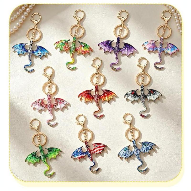 Fantasy Drachen Emaille Schlüsselanhänger Set Wyvern Schlüsselring Tasche Anhänger Auto Schlüssel Zubehör Geschenk