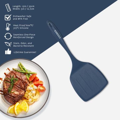 ESSBES Extra Large Heat-Resistant Silicone Turner - Non-Stick Kitchen Spatula, Soft and Durable, Everyday Spatula with One-Piece Design, Non-Slip Hand