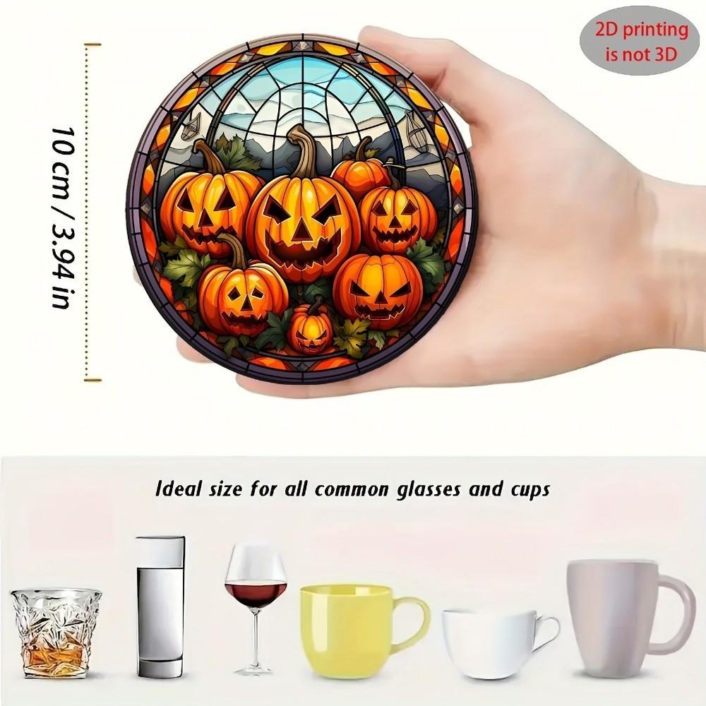 6pcs Wooden Halloween Coasters Pumpkin Heat Insulation Pad DIY Halloween Cup Mats Halloween Party
