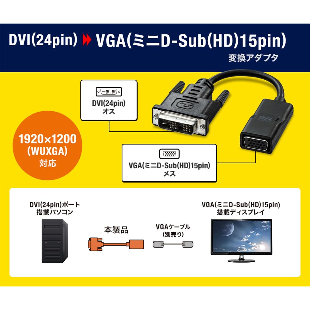 SANWA SUPPLY DVI To VGA Adapter (Black, 8cm) AD-DV08VGA