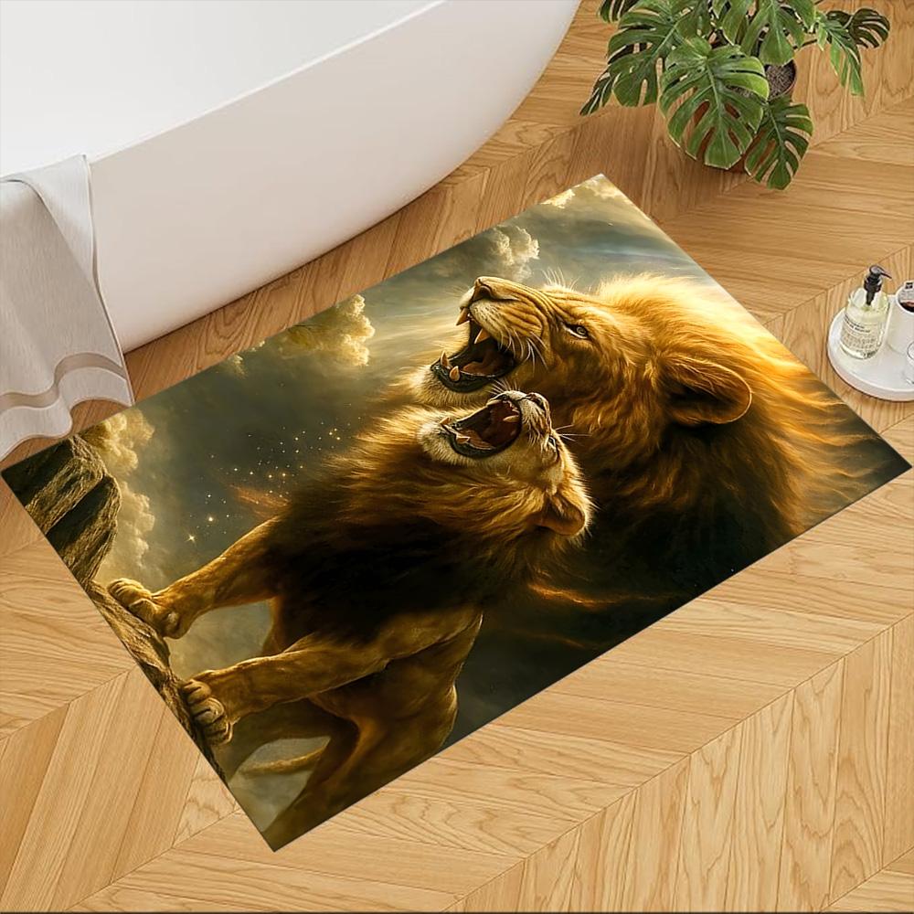 Lion Family Bonding Moment Non-Slip Home Carpet Design for Office Decor Living Room Gift