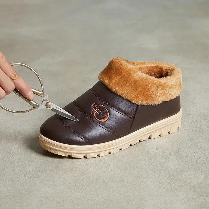 Women's Winter Waterproof Cotton Slippers Warm Thick Sole Indoor Leather Home Cotton Shoes