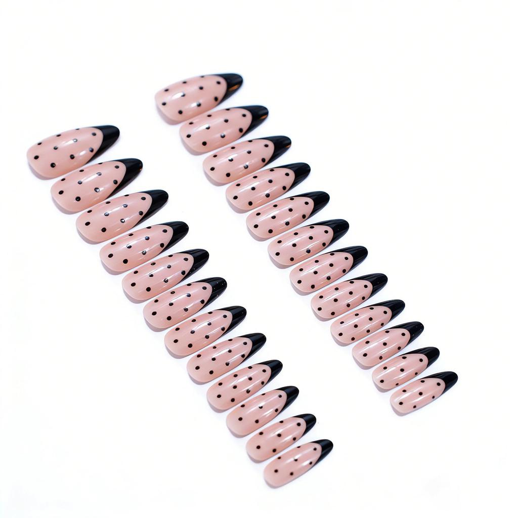 Elegant European & American Almond Manicure: Polka Dot Design Wearable Nail Tips