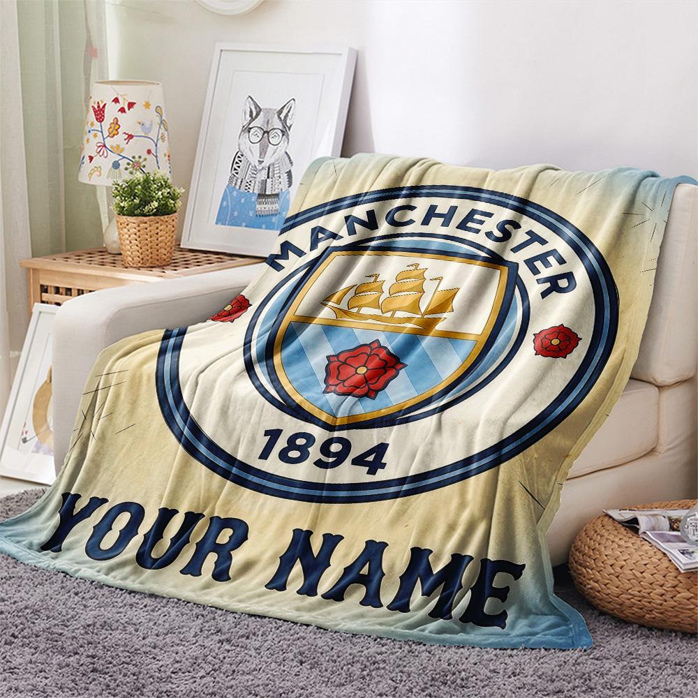 Custom Name Manchester City Flannel Blanket, High quality Comfortable for All Seasons, Home Decor, Warmth and Comfort