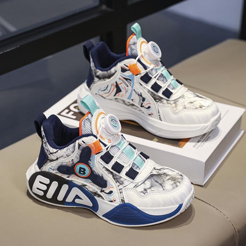 Children's Basketball Shoes Sports Shoes 2025 New Boys' Shoes Leather Surface Breathable Warm Non-slip Shoes Comfortable and Versatile