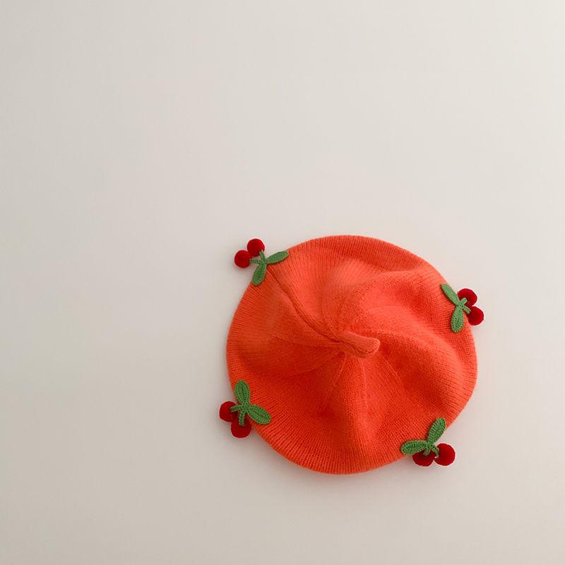 Sweet Cherry Baby Girls Beret Hat Autumn Winter Knitted Baby Boys Cap Beanies Soft Children Artist Painter Cap