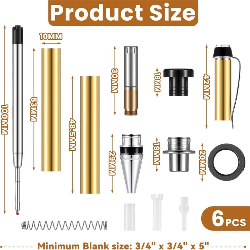 SHGO-6 Pieces Wood Turning Pen Set With Refills Rotating Pen Kit For Wood Turning Bulk Lathe Turning Supplies For Pen Making