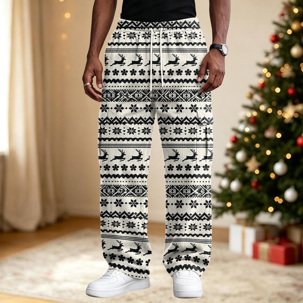 Men's Streetwear Casual Loose Fit Comfortable Athletic Pants with Christmas Print for Holiday Lounging