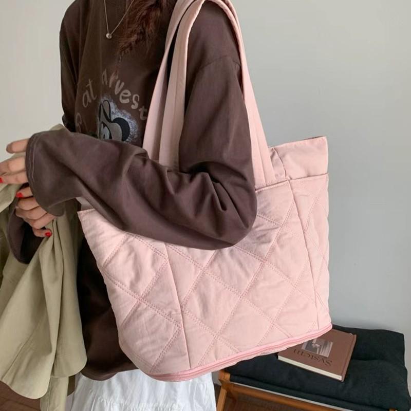 Large Capacity Cotton Padded Down Shoulder Bag, Women's Car Stitching Tote Bag, Expandable and Retractable Suitcase, Commuting Bag for Travel