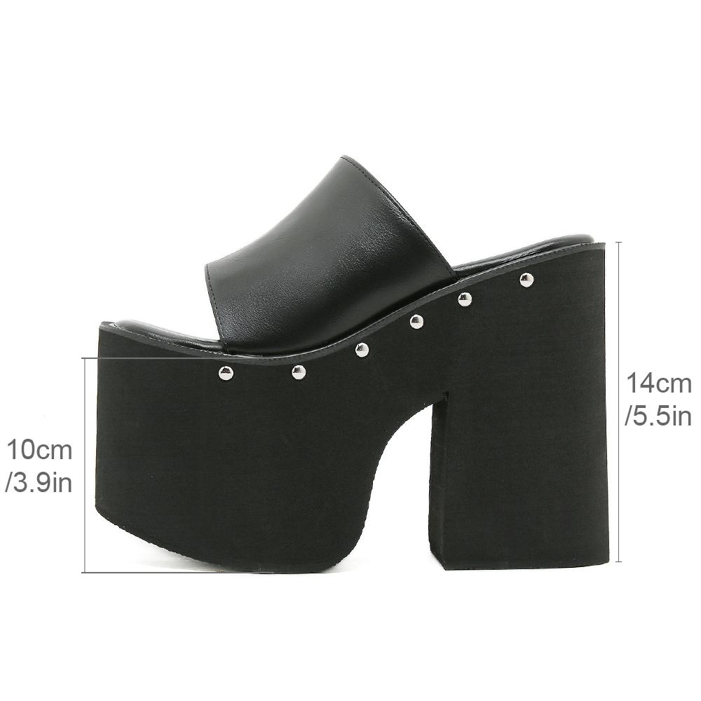 Gdgydh Populär europeisk och amerikansk stil tjocksulade kilklackssandaler för kvinnor plattform klassiska tofflor utomhus svarta