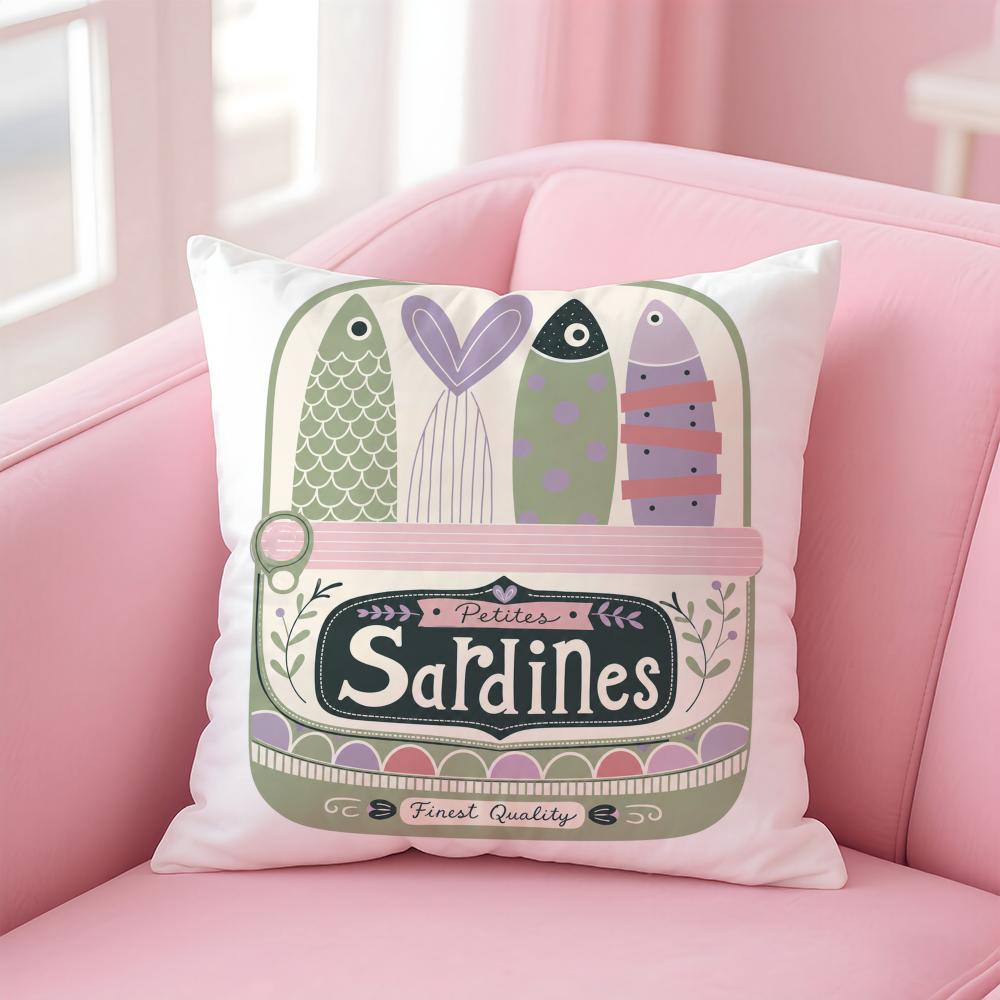 Cushion Cover Popular Animal Retro Sardine Short Plush Soft DoubleSided Printing Pillow Case Cozy Sofa Bedroom Home Decor Gift