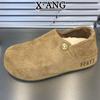 Cowhide version all-inclusive velvet warm lamb wool shoes, new autumn and winter one-pedal cotton shoes