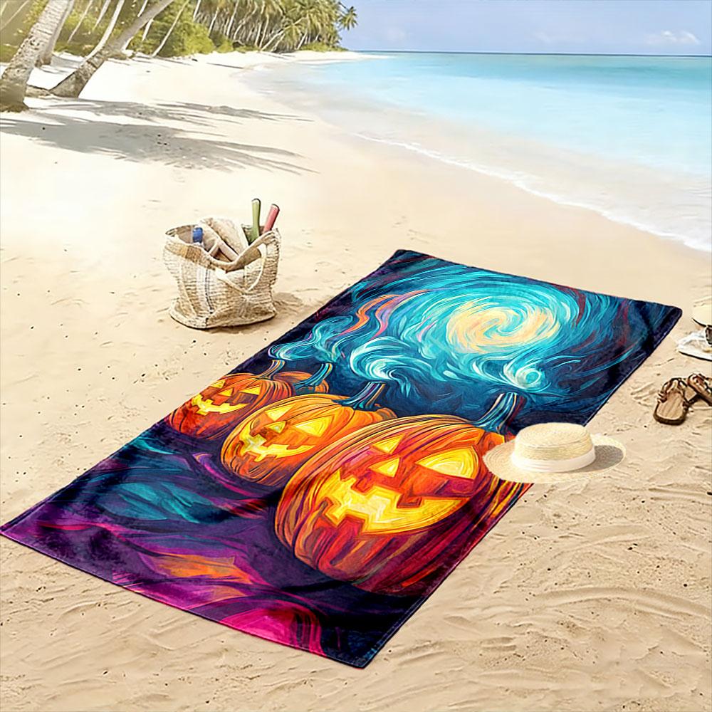 Glowing pumpkins, swirling magic Print beach towel, quick drying, suitable for travel, outdoor sports, jogging, the beach and swimming, gift
