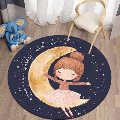 ילדה מצוירת הדפסת שטיח שטיח אזור Kawaii שטיח עגול לסלון מחצלת רצפת מחצלת אנטי החלקה לילדים מחצלת