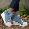 Fashion Women's Casual High Top Denim Sneakers Zipper Decor Wedge Heel Canvas Shoes Woman Fashion Lace Up Platform Ankle Boots Plus Size
