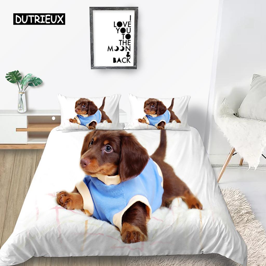 Djur Hund Sängkläder Set 3D Söt Hund Mode Påslakan Queen King Twin Härlig Husdjur Hund för Barn Vuxna Barn Rumsdekoration