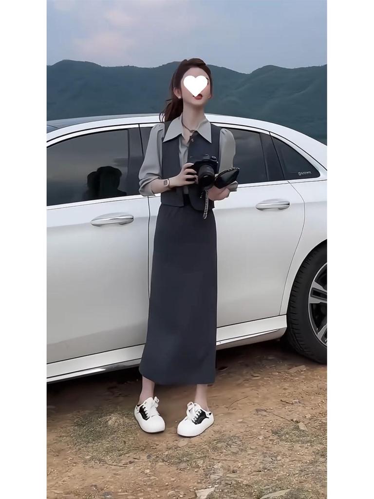 Early Spring Women's Mature Suit: Sleeveless Vest, Shirt, Wide-Leg Pants Petite 3-Piece Set