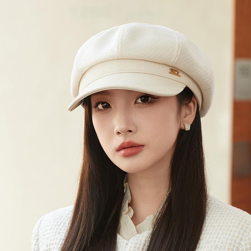 Classic Belt Decor Wool Beret Hats Elegant Octagonal Newsboy Hat Painter Cap Vintage Solid Color Berets for Women Autumn & Winter