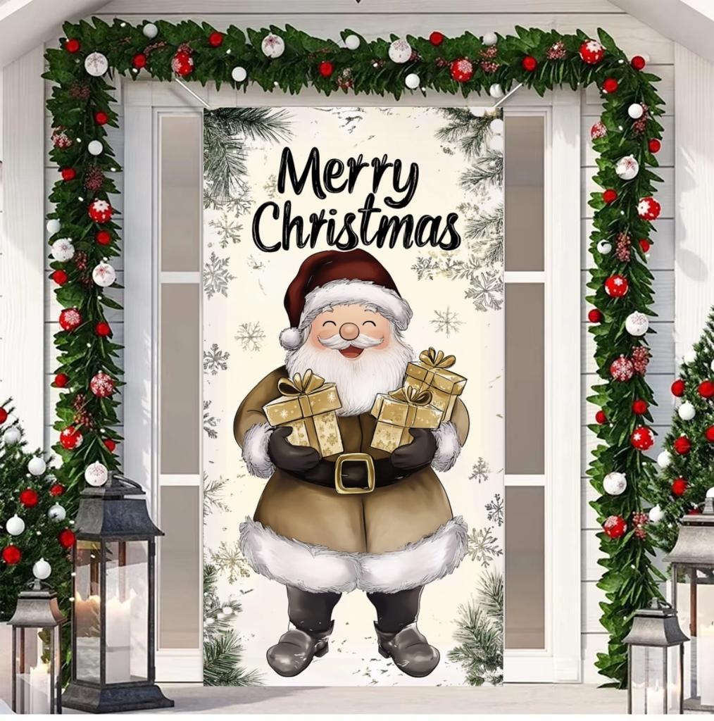 Cartoon Santa Claus Door Cover Christmas Outdoor Decoration Home Door Lining 2024 Xmas Ornament 2025 New Year Party Home Banner