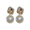 Silver Needle Diamond Square Pearl Earrings French Fashion Light Luxury Earrings Temperament Versatile Premium Earrings Women