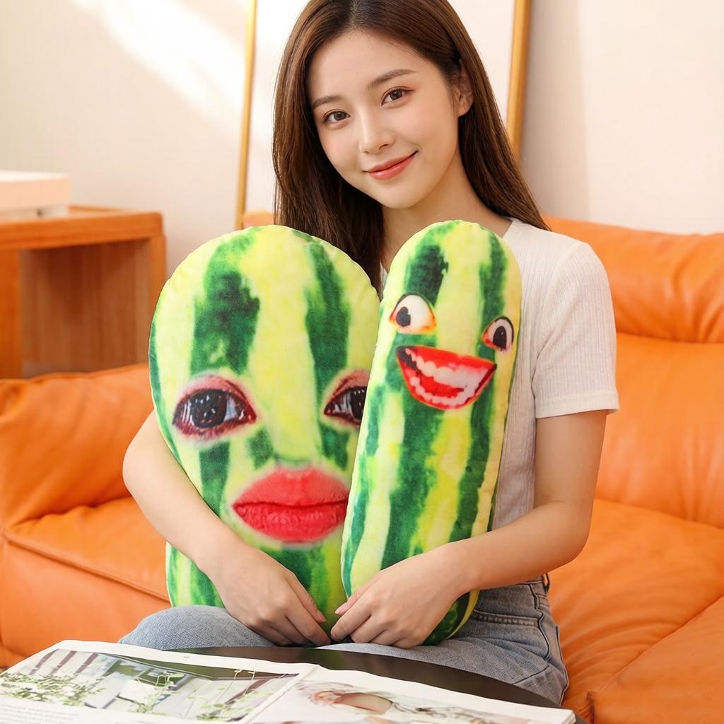 40/60Cm Funny Long Watermelon Plush Pillow Stuffed Emotion Face Green Fruit Long Bolster Sleeping Companion Party Prop Gift