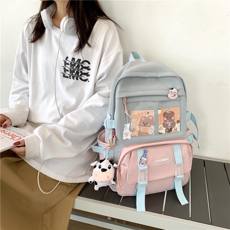 Contrasting Color Large-Capacity Backpack, Male And Female Students, Harajuku Style Schoolbag, Girl Cartoon Backpack Tide