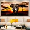 Elephant Sunset Canvas Wall Arts Prints African Savannah Wall Decor Posters for Living Room, Bedroom, No Frame