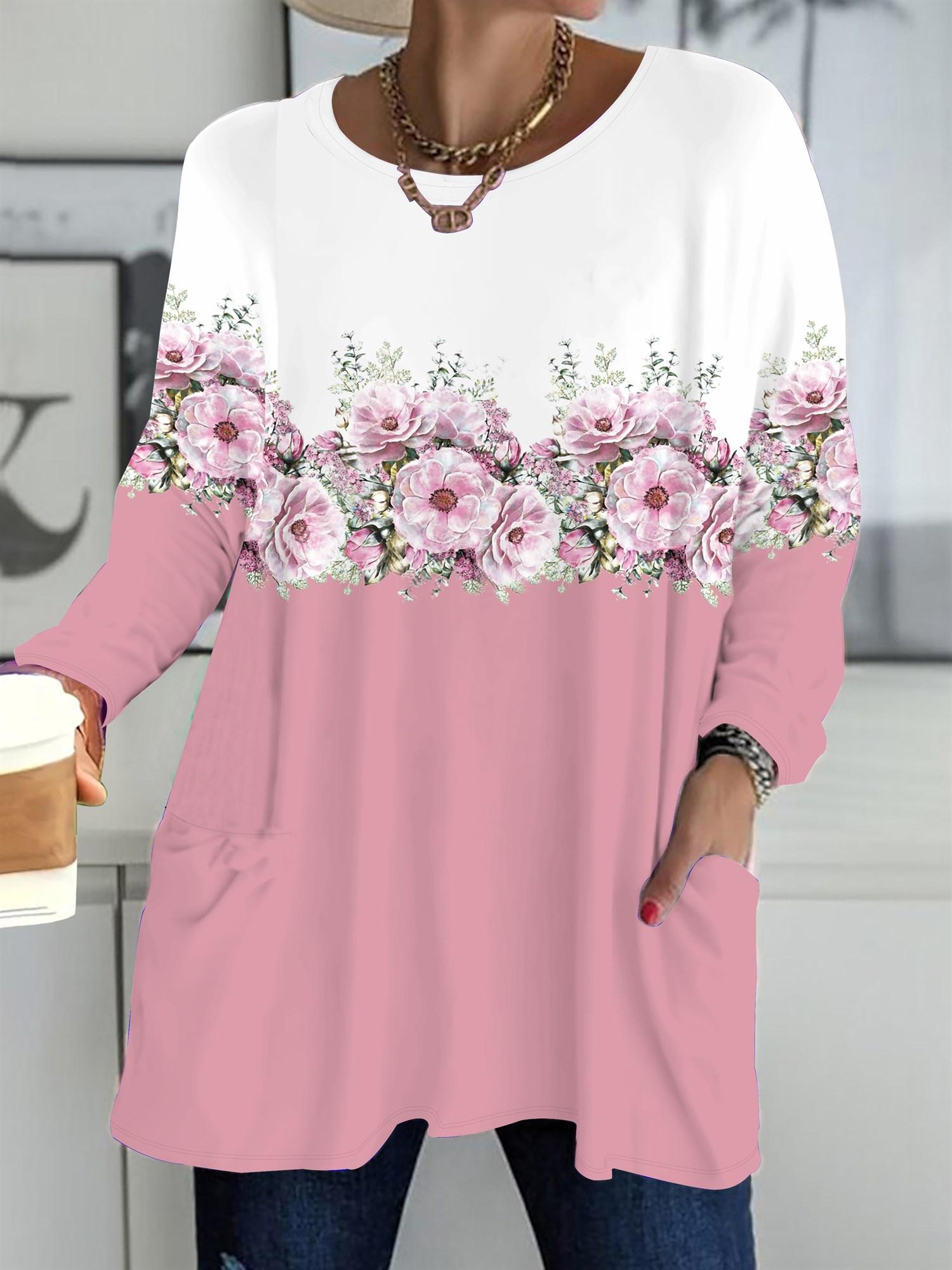 

Осень-Зима 2025 Новые Женские Топы Большого Размера, Модные Футболки с 3D-принтом цветов, с Круглым Вырезом и Длинным Рукавом 1XL