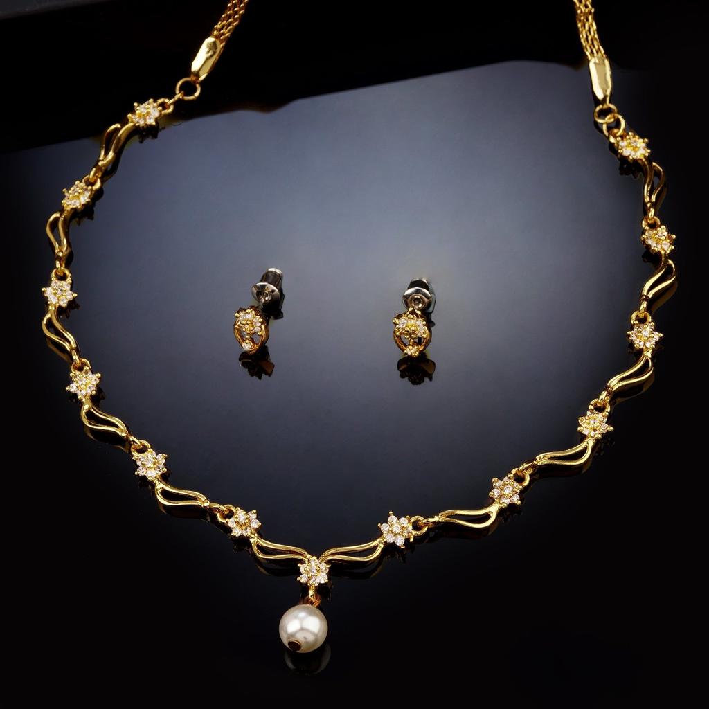 Modern Gold Plated Necklace with American Diamonds and Stars