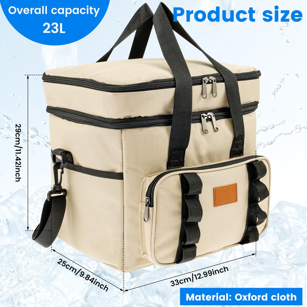23L Multifunctional Double Layers Tote Cooler Lunch Bags Large Capacity Travel Picnic Lunch Box for Family Outdoor Activities