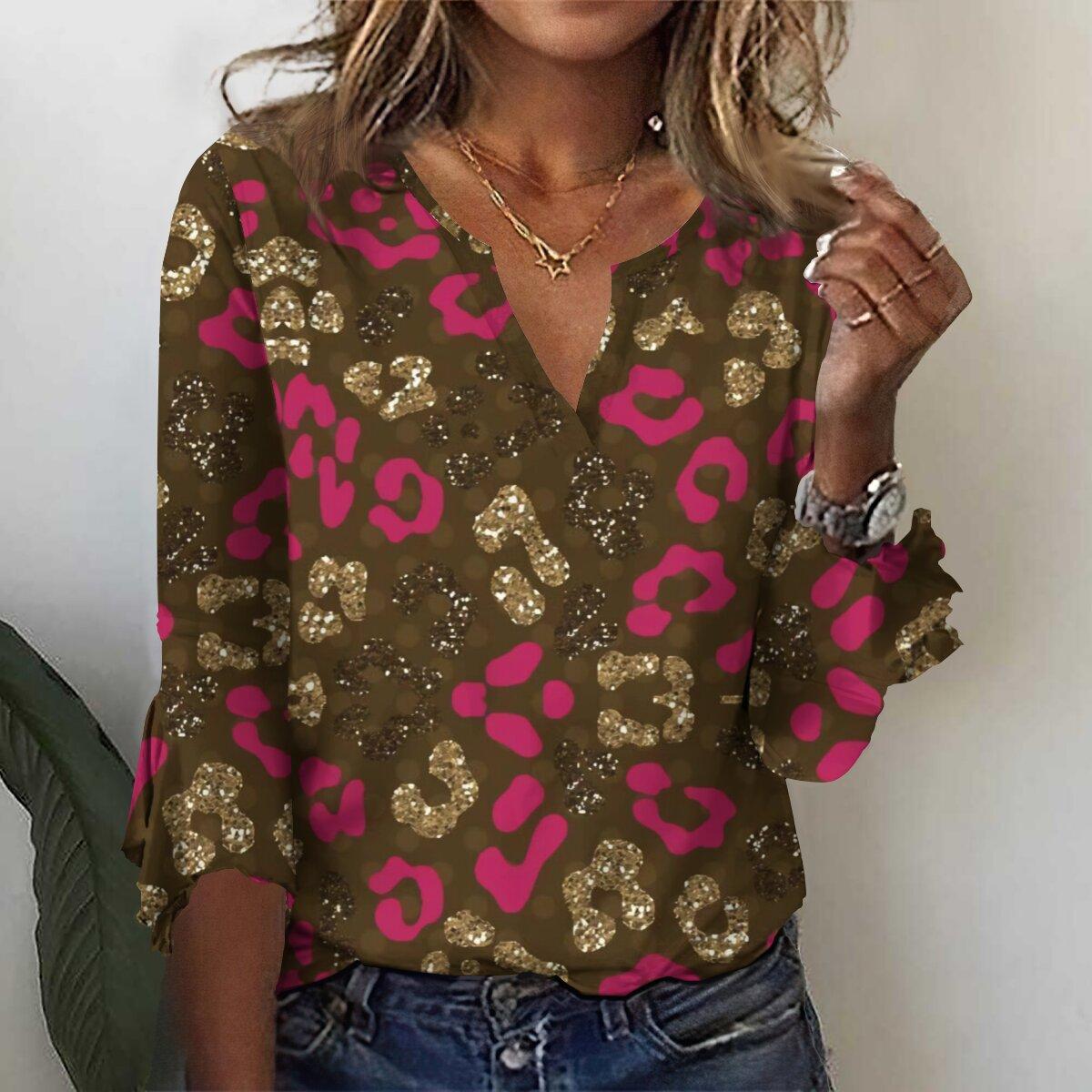 

Осень 2023, новая мода, женский повседневный топ с v-образным вырезом и рукавом 3/4 с принтом, большие размеры