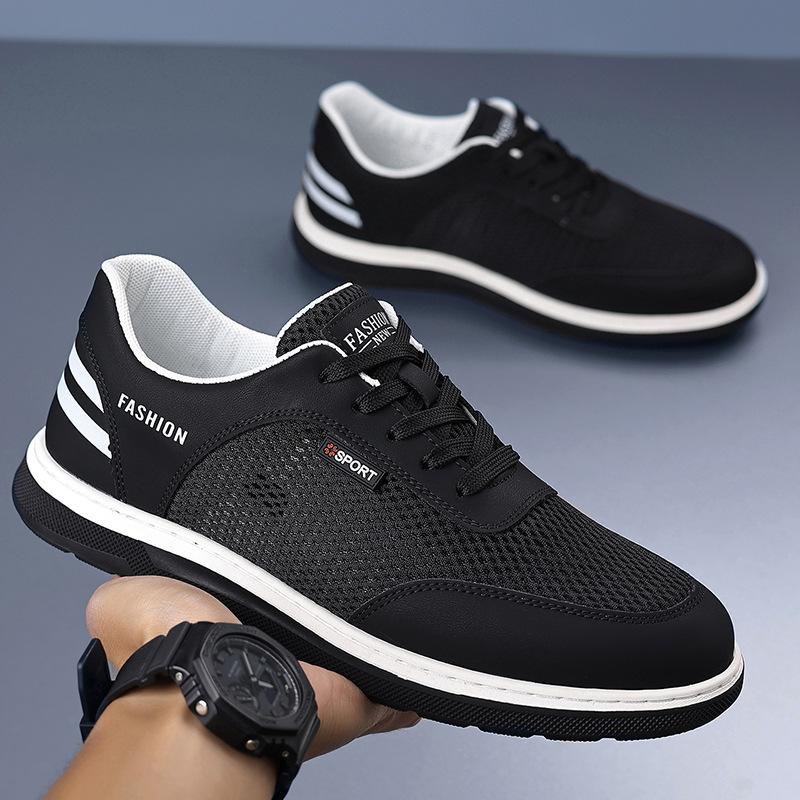

Spring Summer Men s Casual Sneakers Breathable Mesh Anti Slip Affordable Walking Shoes Comfortable Flat Bottomed Men Board Shoes 44 чёрный