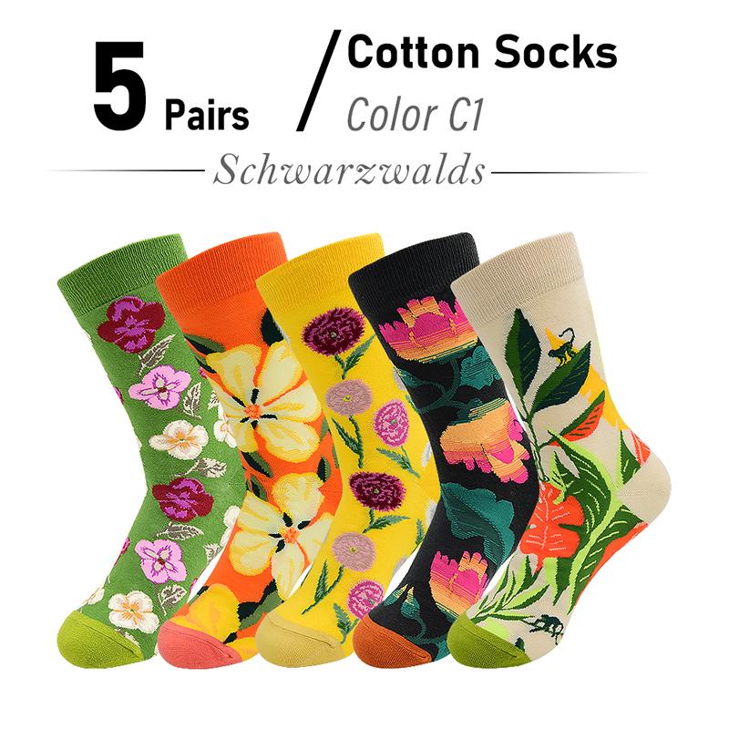 5 Pairs New Arrivals Combed Cotton Women Socks Unisex Cute Floral Styles 8 Color Happy Funny Casual Female Breathable Crew Socks