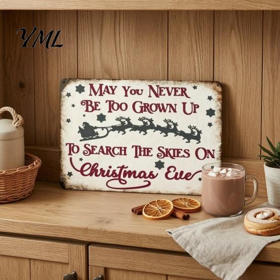 Indoor Outdoor Festive Wall Art Christmas Wood Sign, Vintage Santa's Sleigh Parking Only 2D Retro Wooden Seasonal Ornament Rustic Farmhouse