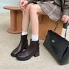 Skinny Boots Rear Zipper Short Boots Women's Retro Heightening Pleated High Heels Texture Commuter British Martin Boots