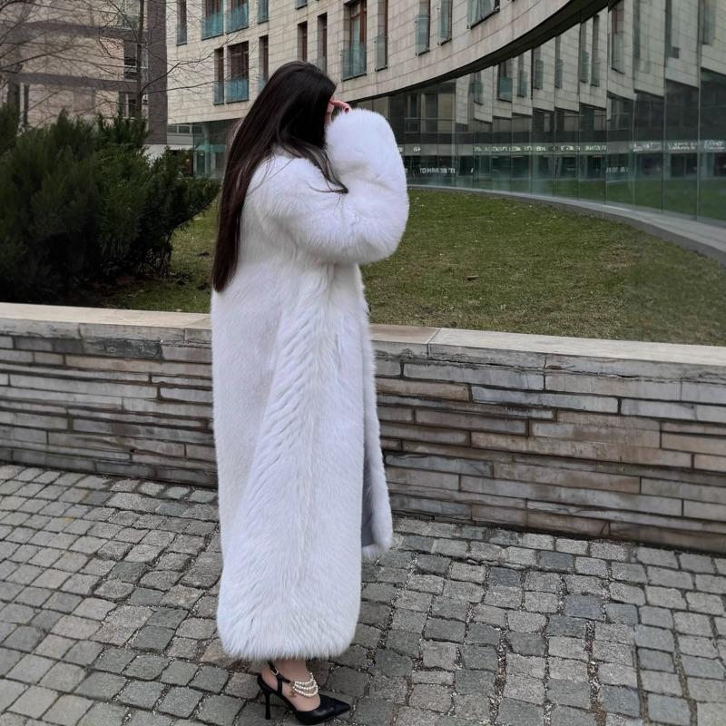 Women S Long Imitation Fox Faux Fur Coat Warm Casual Outerwear